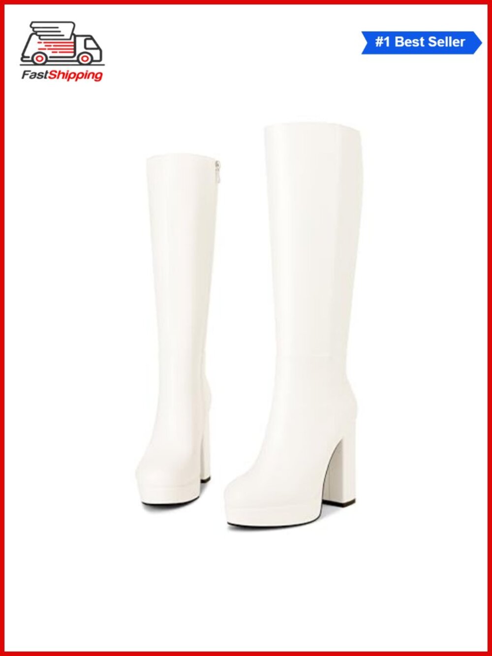 ✨Women's Platform Knee High Boots Chunky Heel Side Zipper Gogo Faux Leather